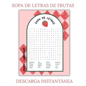 Sopa de letras de frutas en español: Actividad imprimible (PDF)