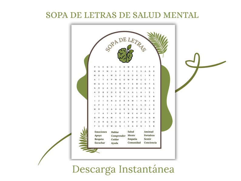 Spanish Mental Health Word Search | Sopa de Letras (PDF) image 1