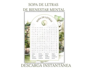 Sopa de Letras de Bienestar Mental | Mental wellness word search | Juego Relajante | PDF Imprimible