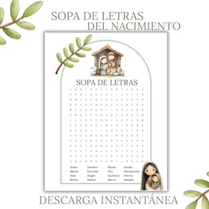 Sopa de Letras del Nacimiento / Actividad Bíblica de Navidad / Descarga Instantánea