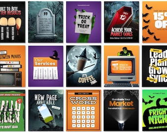Halloween Social Media Templates Canva | October Content Marketing Posts | Spooky Instagram Feed Story | Dark Modern Brand Pack
