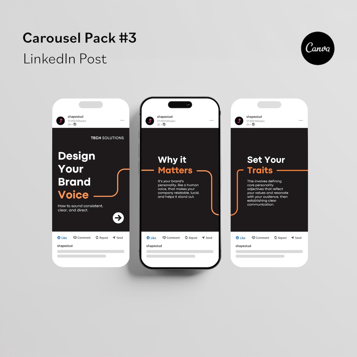 Linkedin Carousel Template Pack | Modern B2B Marketing Social Media ...