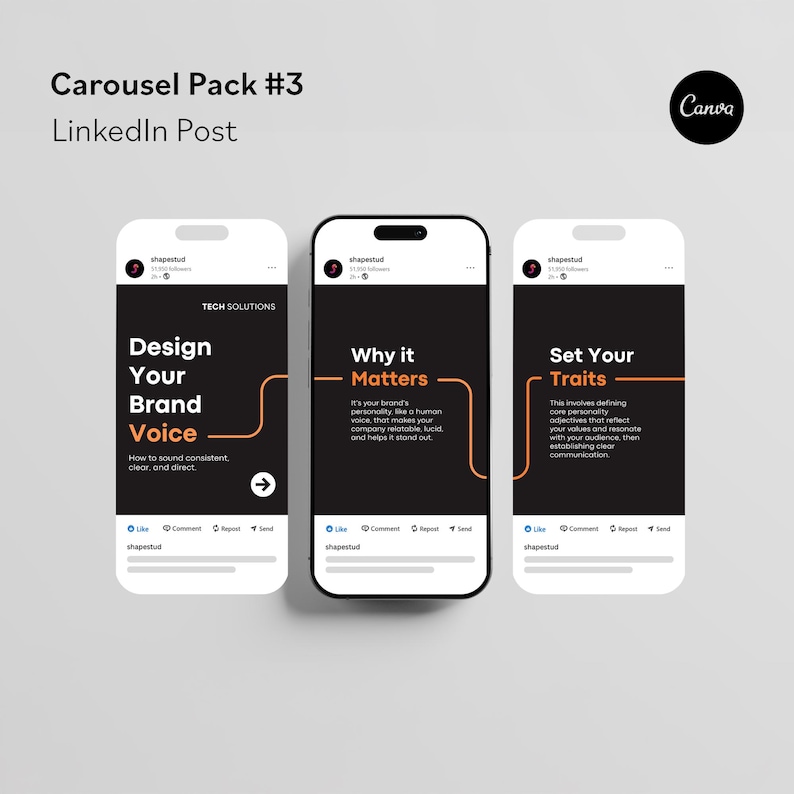 Linkedin Carousel Template Pack | Modern B2B Marketing Social Media ...