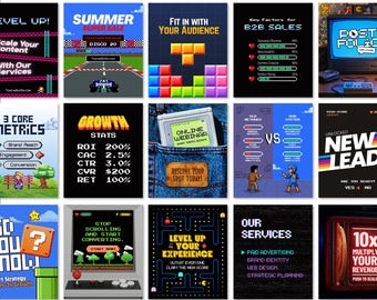 Retro Arcade Social Media Templates | B2B Marketing Canva Templates | 8Bit Pixel Art Canva Graphics | Gaming Content Creator Bundle