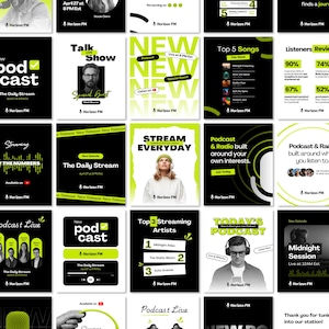 Podcast Social Media Templates | Canva Editable | Radio Instagram Post and Story Template Pack | Podcast Host B2B Marketing Brand Kit