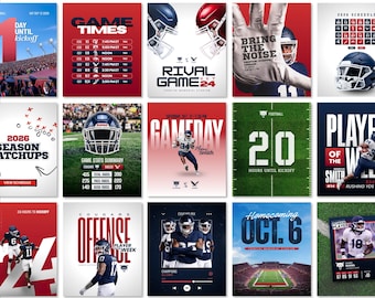 Football Canva Social Media Templates | Gameday Instagram Posts | Sports Graphics Pack | Game Schedule, Stats & Countdown