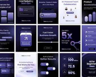 Enterprise Style & AI SaaS Technology Business Social Media Post + Story Templates | Canva Free Editable