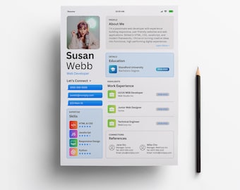 iOS Inspired 2 Page Resume, Cover Letter, Business Cards Bundle | Canva Free Template