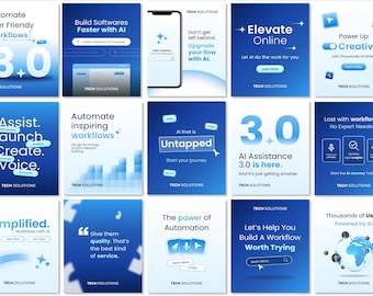 Enterprise Style & Software AI SaaS Tech Business Social Media Post + Story Templates | Canva Free Editable