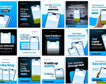 Mobile Phone Mockup Social Media Post + Story Templates for Instagram & LinkedIn | Canva Free Editable Templates | Tech Startup Branding Kit