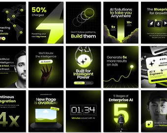 AI & SaaS Social Media Post + Story Templates | Tech Business Marketing | Canva Free Editable Templates