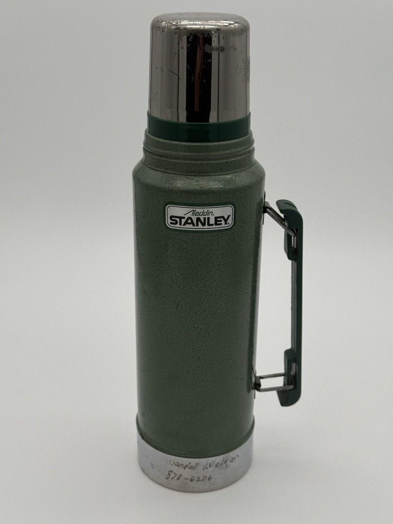 Vintage USA Aladdin STANLEY Green Chrome 1 Quart Thermos Complete ~ No. A-944DH image 1