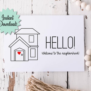 Carte imprimable Bienvenue dans le quartier, carte de voeux de pendaison de crémaillère, téléchargement numérique, carte de bienvenue de nouveau voisin