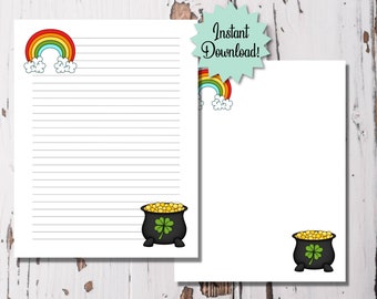 writing paper for letters Printable lined Stationary, St. Patrick's Day Themed Stationary, March Stationary, Kid Stationary