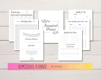 Homeschool Printable Planner, Undated Digital Homeschool Planner, Digital Lesson Planner, Homeschooling Planner Pages