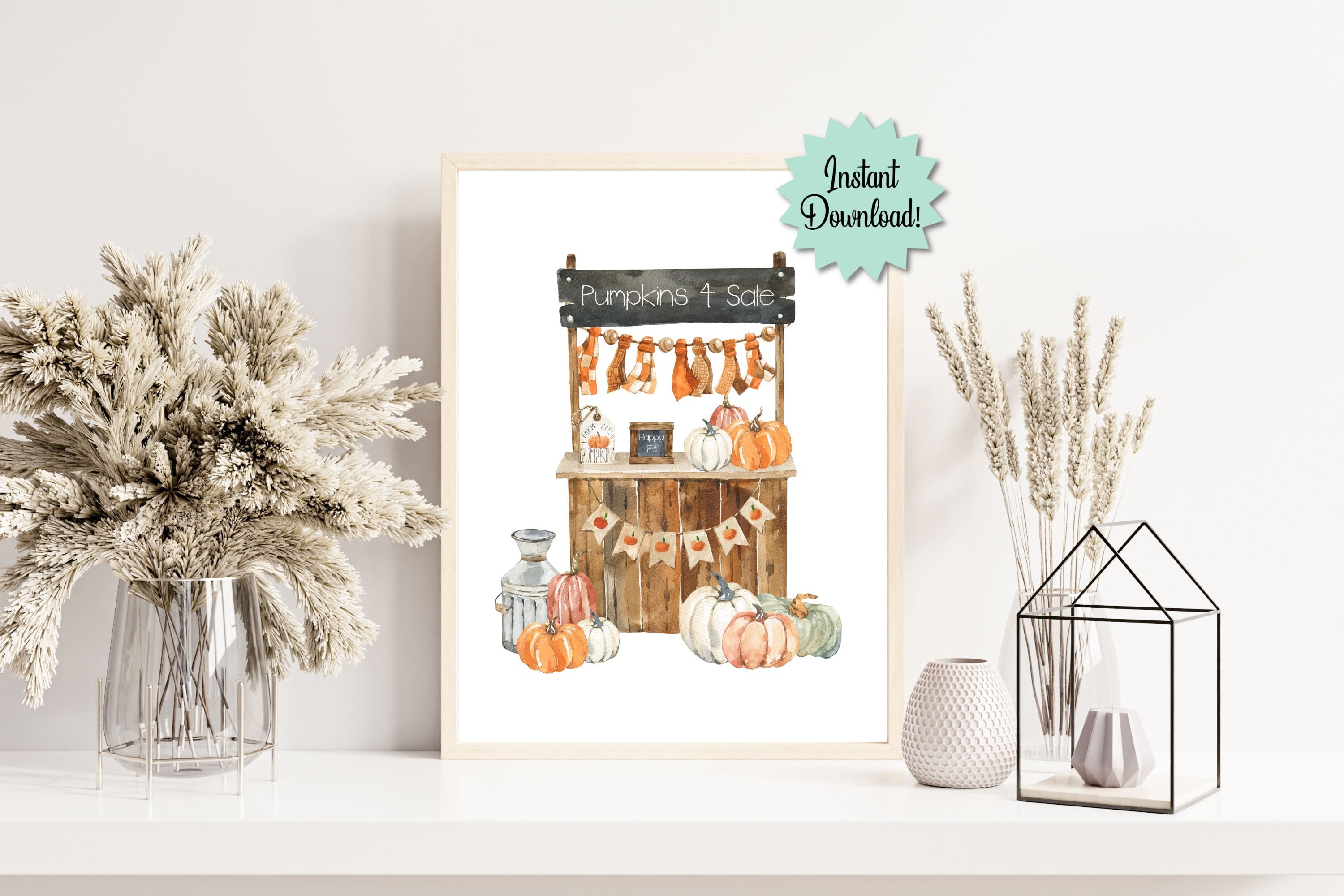 Printable Farmhouse Fall Wall Art, Pumpkin Stand, Autumn Decor - Etsy