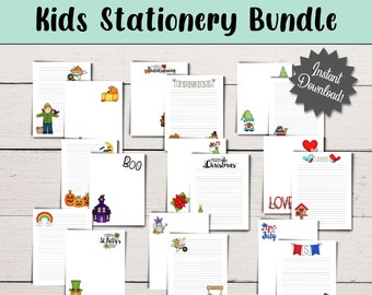 Printable Lined Stationery Bundle, Kids Stationery Bundle, Seasonal Stationery, Printable writing paper