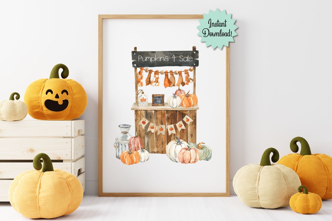 Printable Farmhouse Fall Wall Art, Pumpkin Stand, Autumn Decor - Etsy