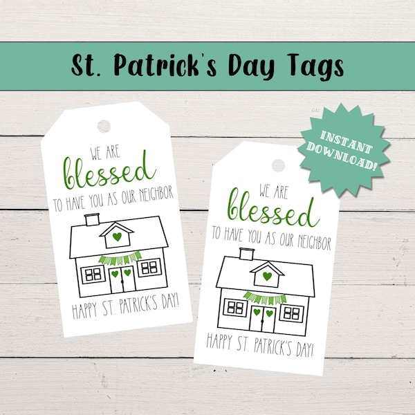 St. Patrick's Day Neighbor Gift Tag, Printable Gift Tag, Neighbor Gift Basket