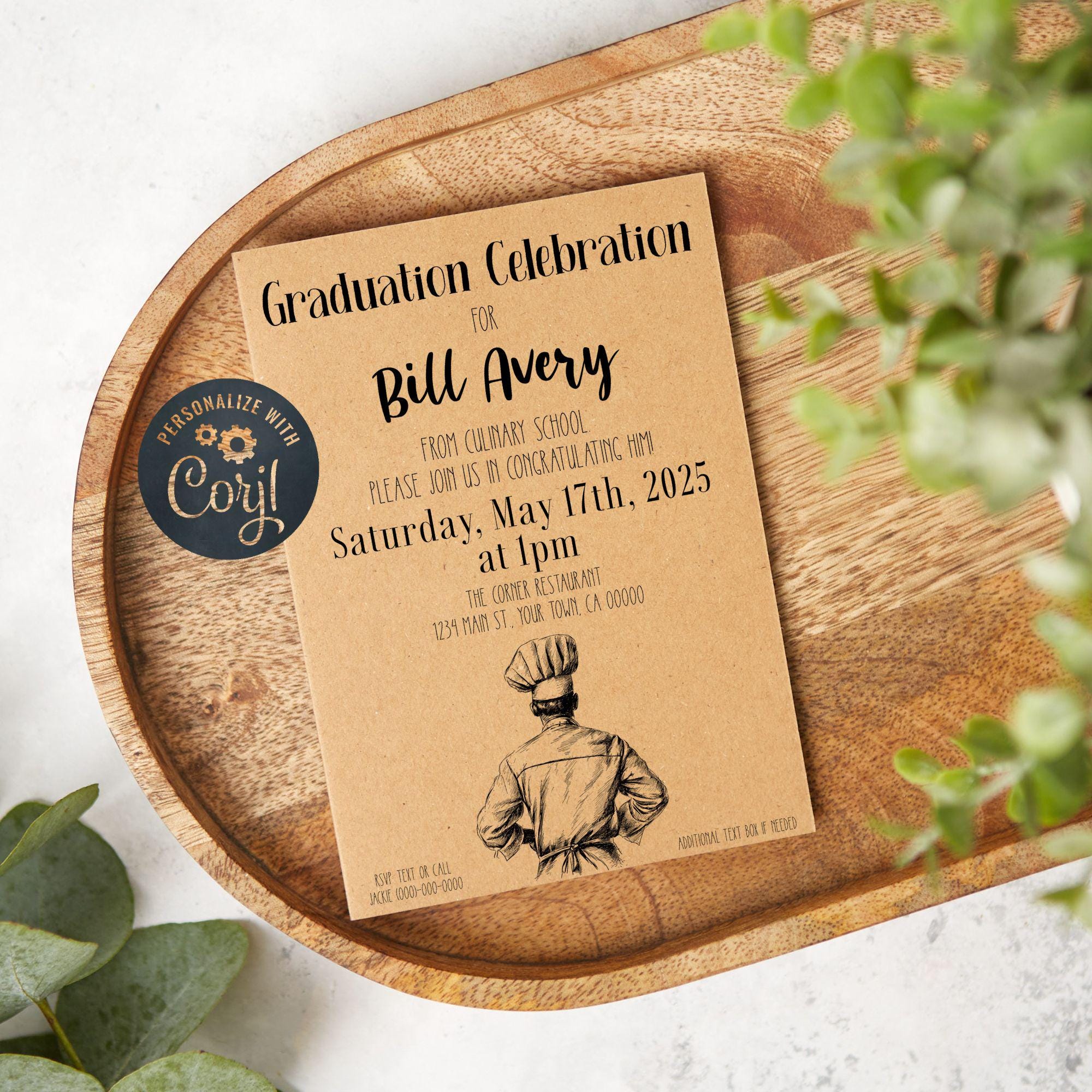 Editable Culinary Graduation Party Invitation, Male Chef Graduate - Etsy