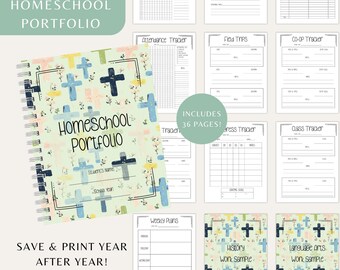 Printable Homeschool Portfolio, Cross themed Homeschool binder