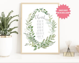 St. Patrick Quote Printable Wall Art, Christ Before me