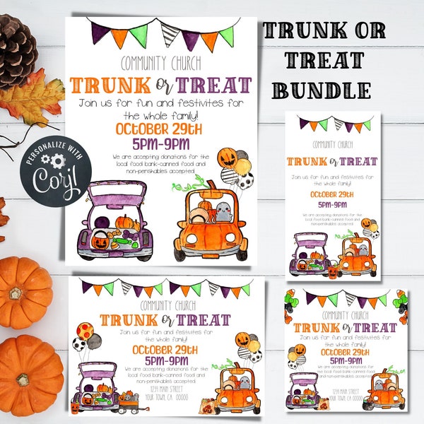 Editable Trunk or Treat Invitation Bundle, Social Media Posts