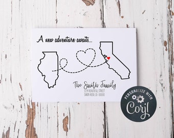 Editable New Address Announcement postcard, state-to-state move, print from home