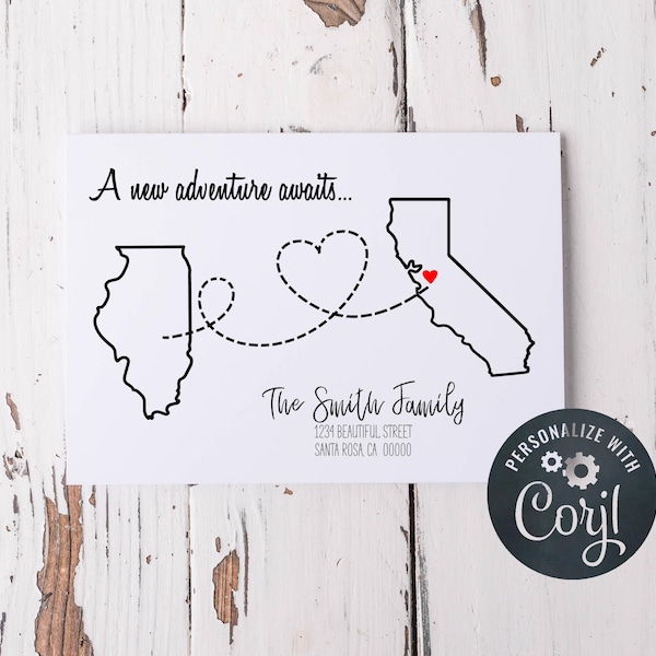 Editable New Address Announcement postcard, state-to-state move, print from home