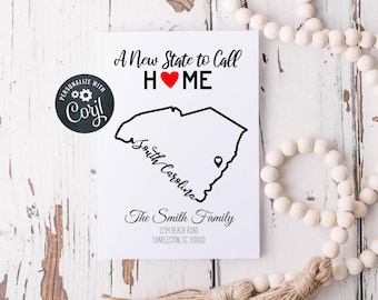 A New State to Call Home Editable Moving Announcement, state outline, 5x7 flat card, digital download