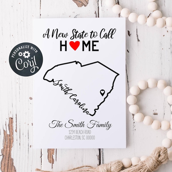 A New State to Call Home Editable Moving Announcement, state outline, 5x7 flat card, digital download