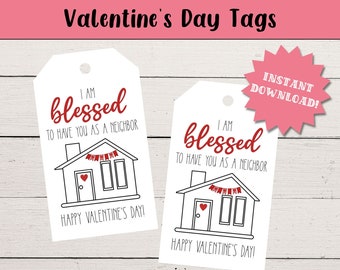 Etiqueta de regalo para vecinos del Día de San Valentín, Etiqueta de regalo imprimible, Cesta de regalo para vecinos