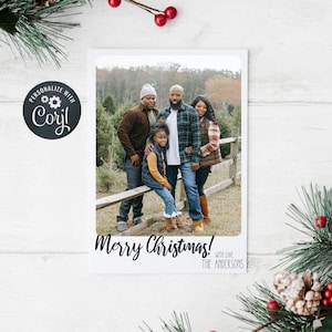 Editable Minimalist Christmas Photo Card, Modern printable holiday card, family photo