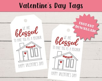 Etiqueta de regalo para vecinos del Día de San Valentín, Etiqueta de regalo imprimible, Cesta de regalo para vecinos