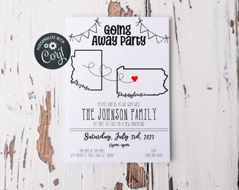 Editable Going Away Party Invitation, Moving out of state, Military move, College move