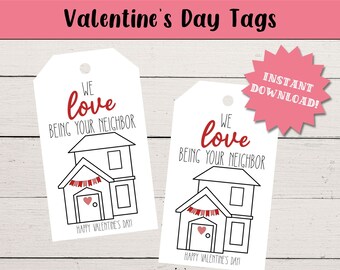 Etiqueta de regalo para el vecino de San Valentín, etiqueta de regalo imprimible, cesta de regalo para el vecino