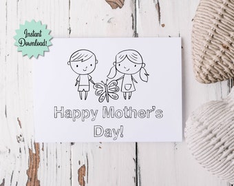 Printable Mother's Day Card from Child, Instant Download, Color-able Card for Mom