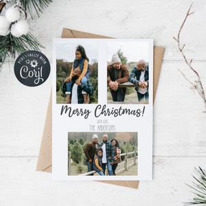 Editable Minimalist Christmas Photo Card, Modern Printable Holiday Card, Family Photo