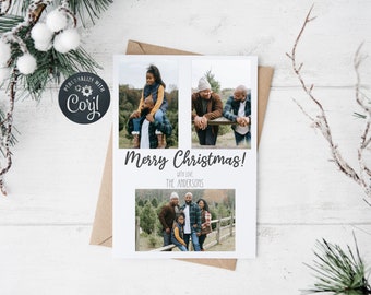 Editable Minimalist Christmas Photo Card, Modern Printable Holiday Card, Family Photo