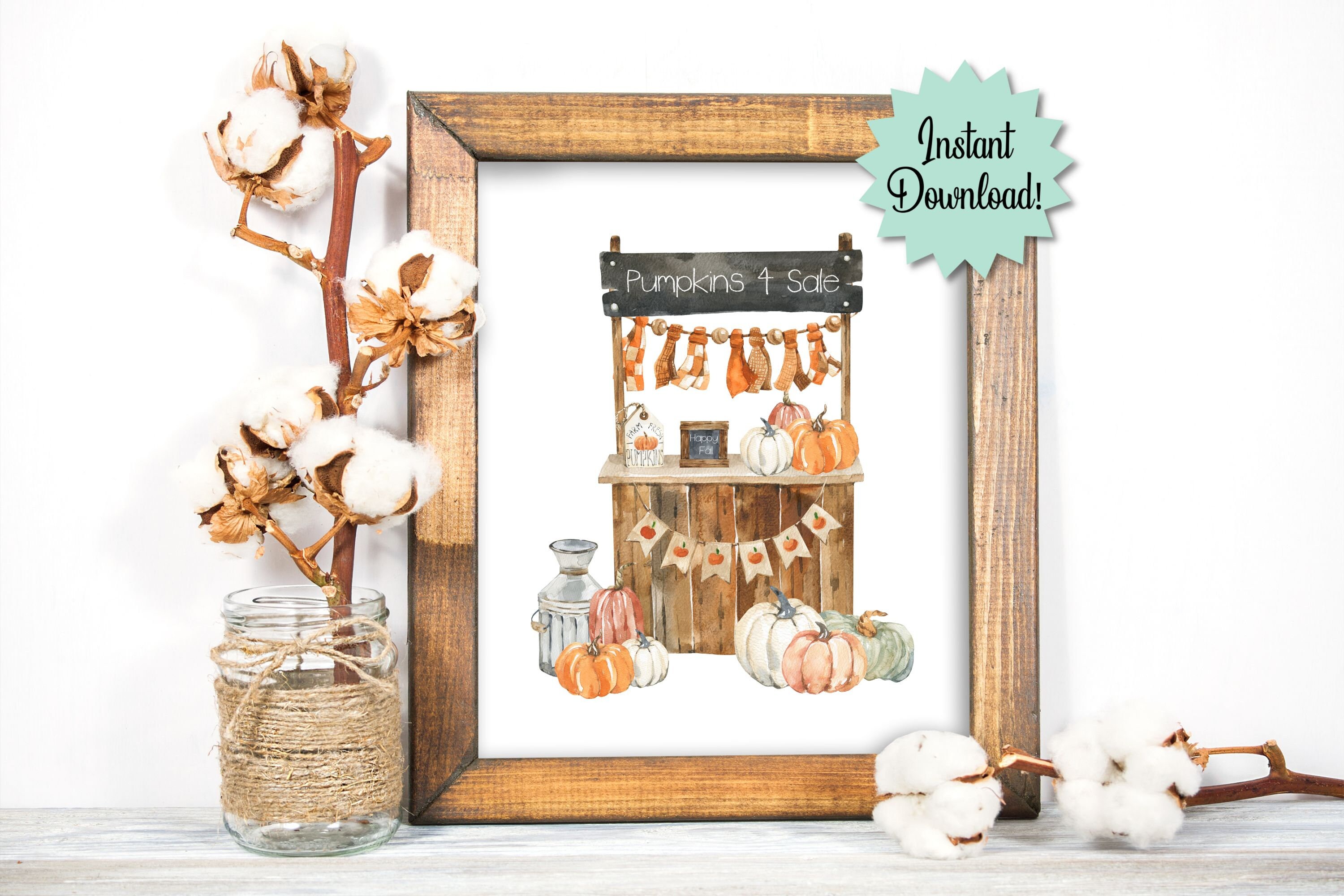 Printable Farmhouse Fall Wall Art, Pumpkin Stand, Autumn Decor - Etsy