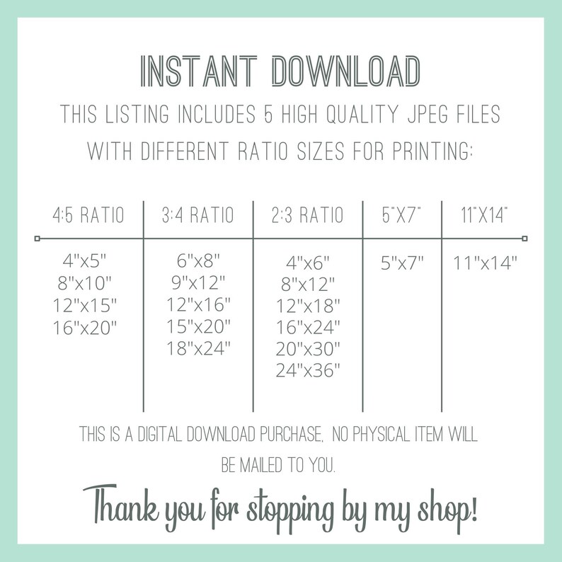May include: A chart showing different aspect ratios for printing digital images. The chart lists the dimensions in inches for each ratio, including 4:5, 3:4, 2:3, 5x7, and 11x14.