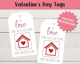 Etiqueta de regalo del vecino del día de San Valentín, etiqueta de regalo imprimible, cesta de regalo del vecino