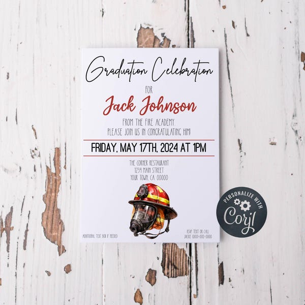 Editable Fire Academy Graduation Party Invitation