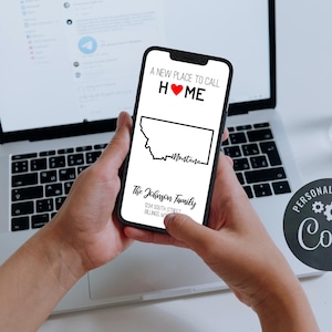Mobile Friendly Editable Moving Announcement, state outline