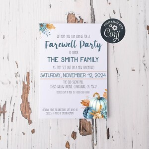 Editable Fall Farewell Party Invitation, Going Away Party Invite, Retirement Party