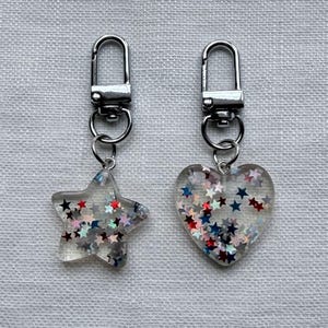 Heart USA Keychain Star, American Bag Charm for Purse, 4th of July Gift