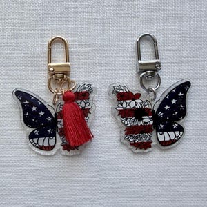 Chaveiro personalizado com borboleta, pingente americano para bolsa, presente para o 4 de julho.