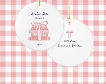 Personalized Baby's First Christmas Ornament, Vertical Stripes Christmas Tree, Custom Ceramic Ornament, New Baby Gift, Newborn Keepsake