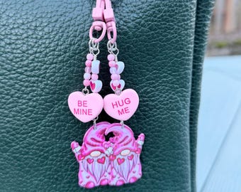 Kundenspezifische rosa Gesprächs-Herz-Gnom-Schlüsselbund, Valentinstag-Taschenanhänger