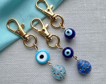 Blue Evil Eye Keychain, Ladybug Bag Charm, Beaded Purse Charm, Nazar New Mom Gift
